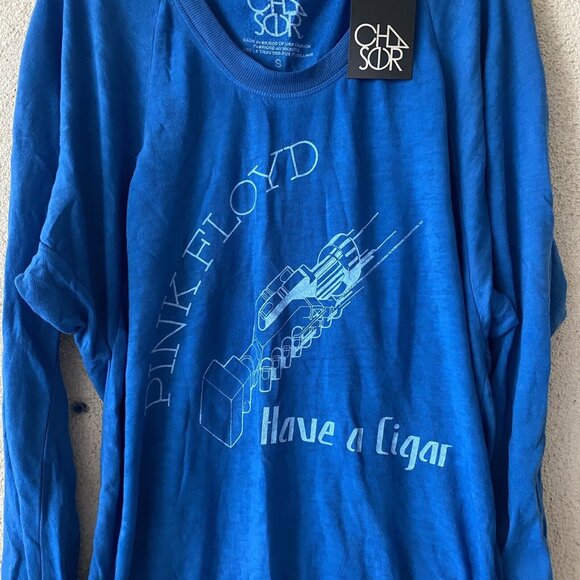 Chaser Women Top Blue Pink Floyd Logo Pullover Sweatshirt Rock Sweater 70's Rock - Picture 3 of 12